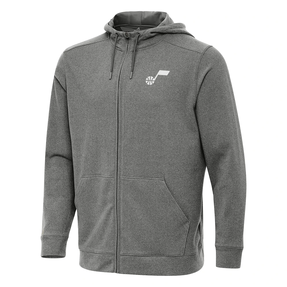 Men's Antigua Heather Charcoal Utah Jazz Effortless Full-Zip Hoodie Jacket