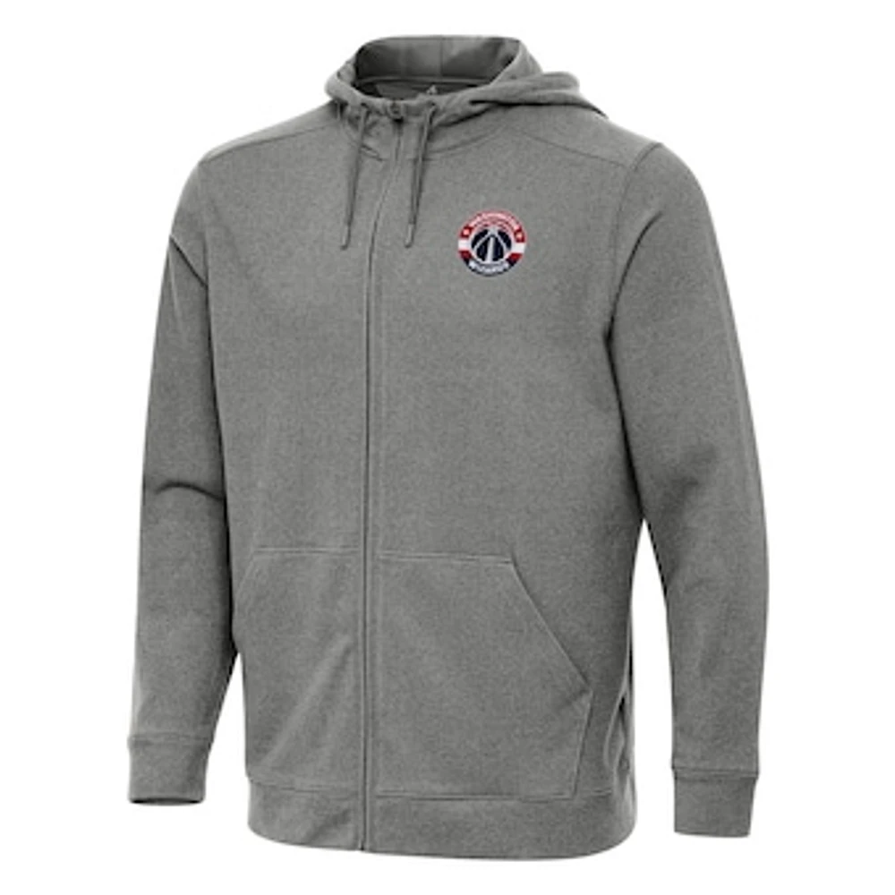 Men's Antigua Heather Charcoal Washington Wizards Effortless Full-Zip Hoodie Jacket