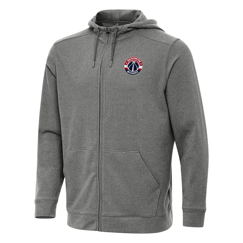 Men's Antigua Heather Charcoal Washington Wizards Effortless Full-Zip Hoodie Jacket