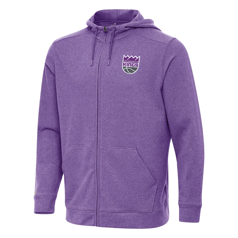 Men's Antigua Heather Purple Sacramento Kings Effortless Full-Zip Hoodie Jacket