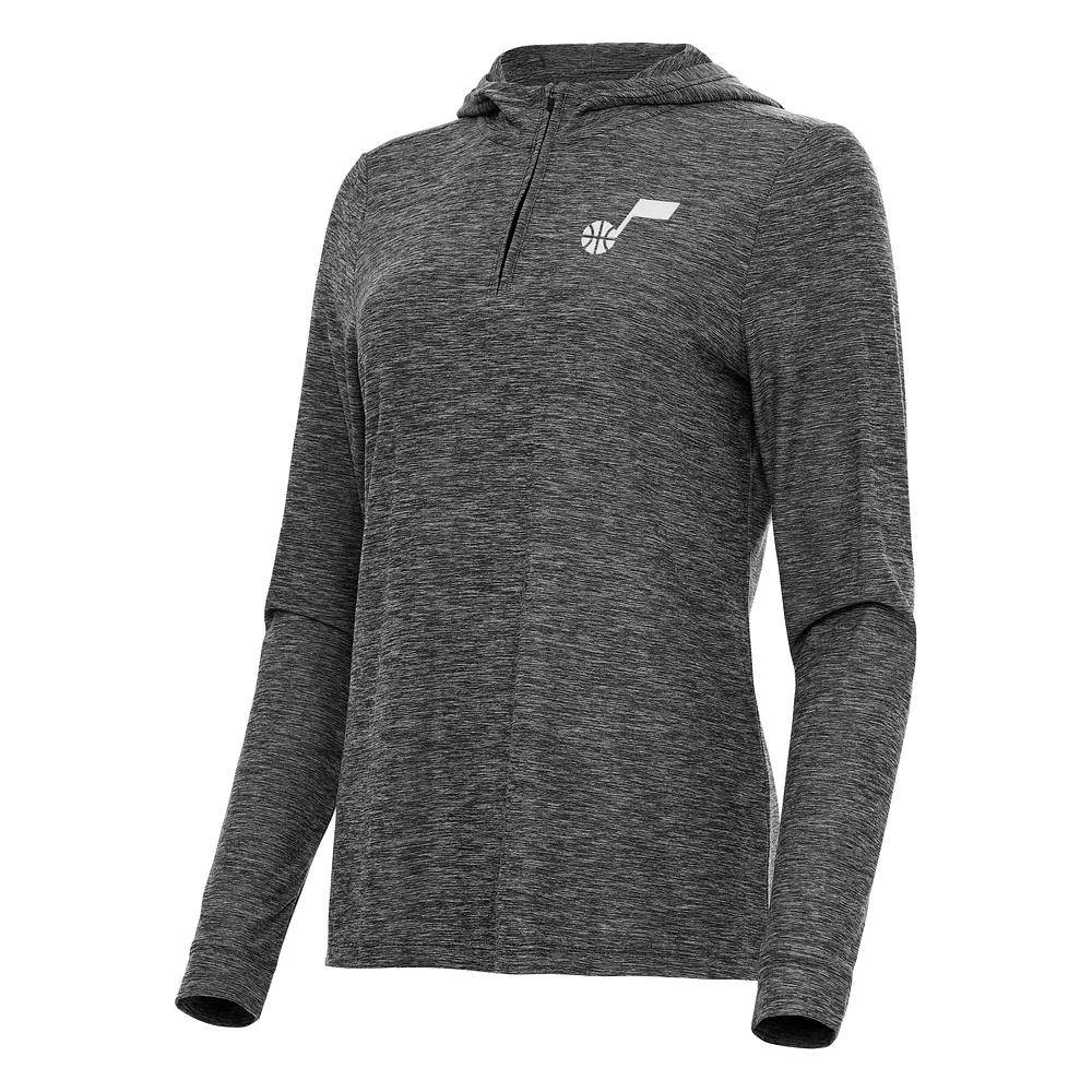 Women's Antigua Heather Black Utah Jazz Daybreak Quarter-Zip Hoodie
