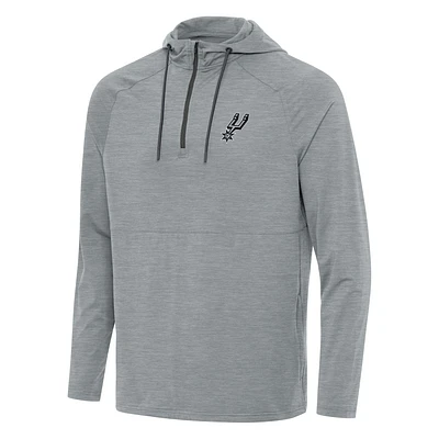 Men's Antigua Heather Gray San Antonio Spurs Spikes Raglan Quarter-Zip Hoodie