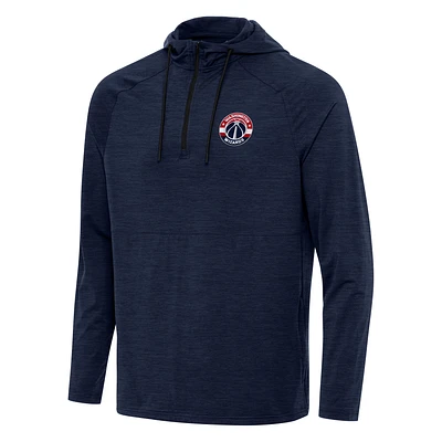 Men's Antigua Heather Navy Washington Wizards Spikes Raglan Quarter-Zip Hoodie