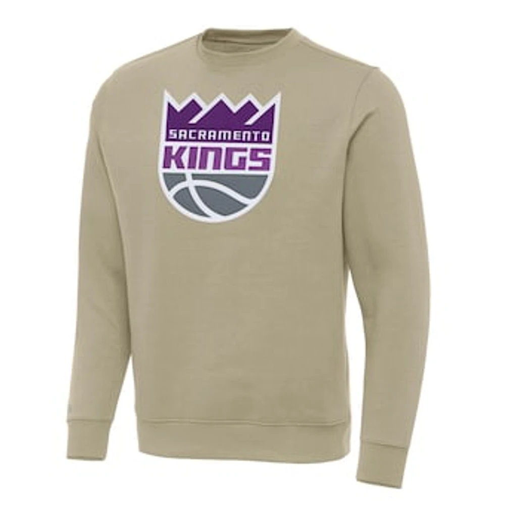 Men's Antigua Khaki Sacramento Kings Victory Crewneck Pullover Sweatshirt