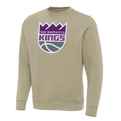 Men's Antigua Khaki Sacramento Kings Victory Crewneck Pullover Sweatshirt