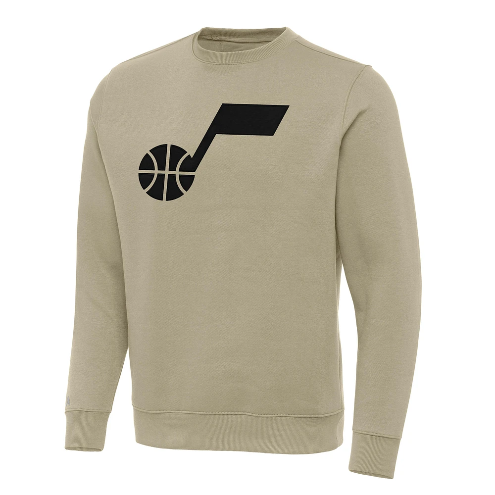 Men's Antigua Khaki Utah Jazz Victory Crewneck Pullover Sweatshirt