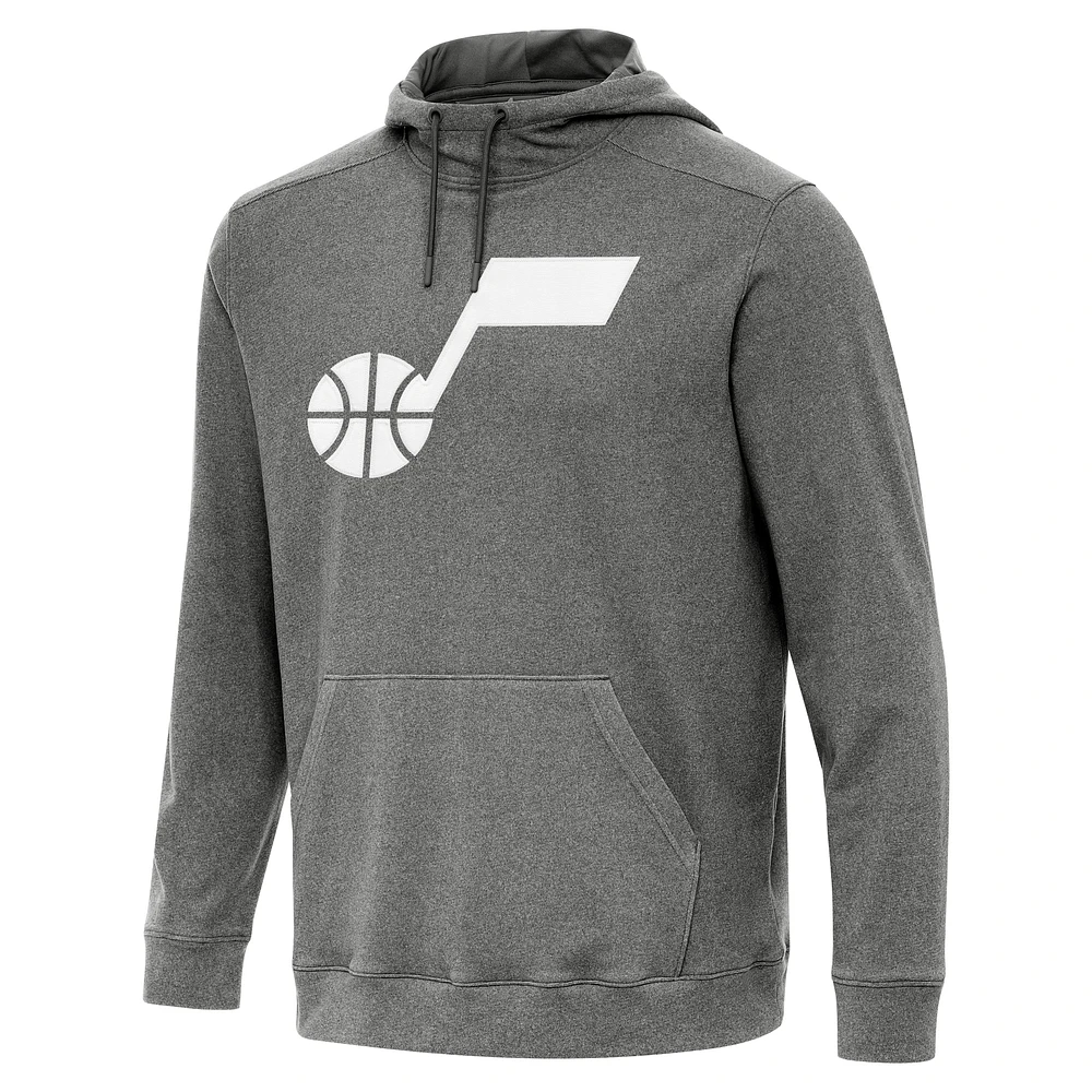 Men's Antigua Heather Black Utah Jazz Cloud Pullover Hoodie