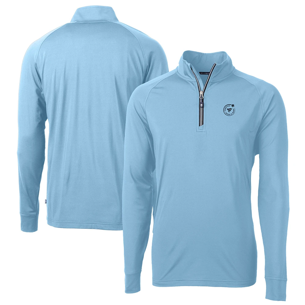 Men's Cutter & Buck Light Blue Fanatics Make-A-Wish Adapt Eco Knit Stretch Recycled Quarter-Zip Pullover Top