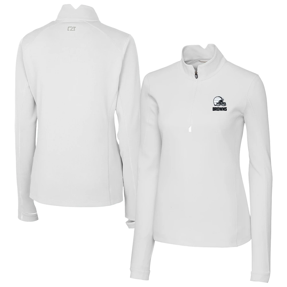 Women's Cutter & Buck White Cleveland Browns Traverse Stretch Eco Quarter-Zip Pullover Top