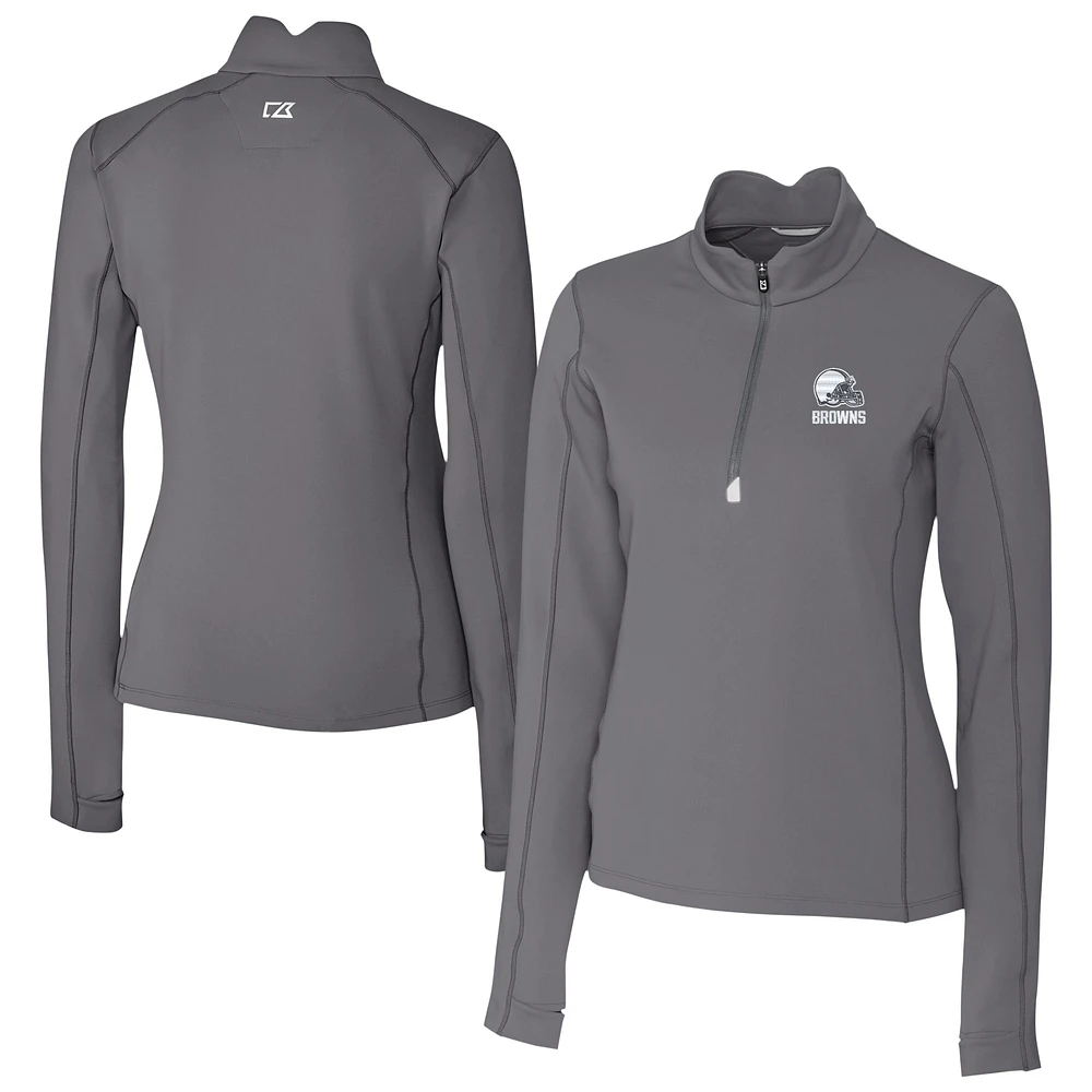 Women's Cutter & Buck Gray Cleveland Browns Traverse Stretch Eco Quarter-Zip Pullover Top