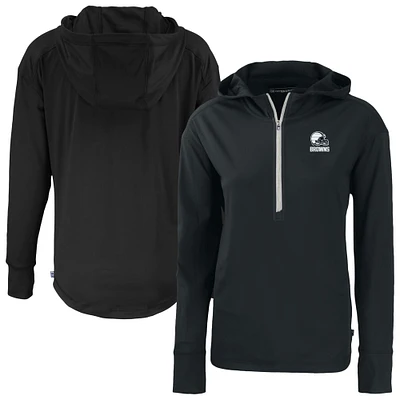Women's Cutter & Buck Black Cleveland Browns Daybreak Eco Recycled Half-Zip Hoodie