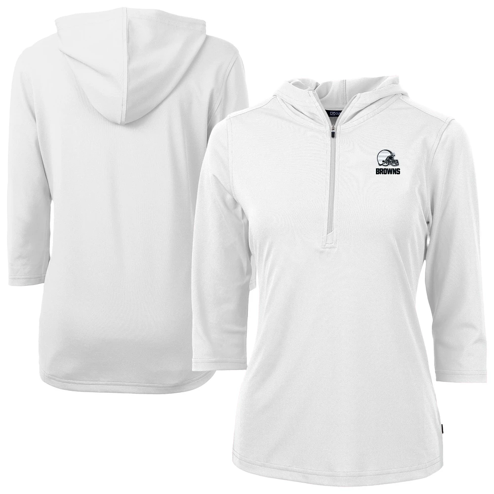 Women's Cutter & Buck White Cleveland Browns Virtue Eco Pique Recycled Half-Zip Pullover Hoodie
