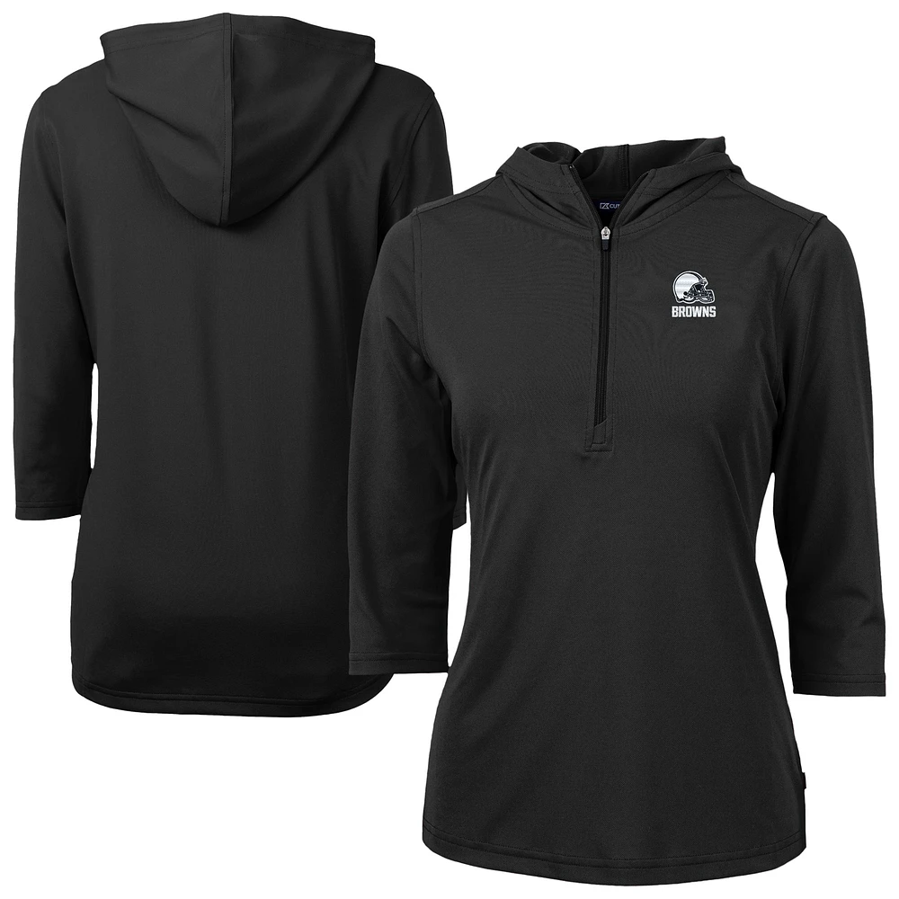 Women's Cutter & Buck Black Cleveland Browns Virtue Eco Pique Recycled Half-Zip Pullover Hoodie Top