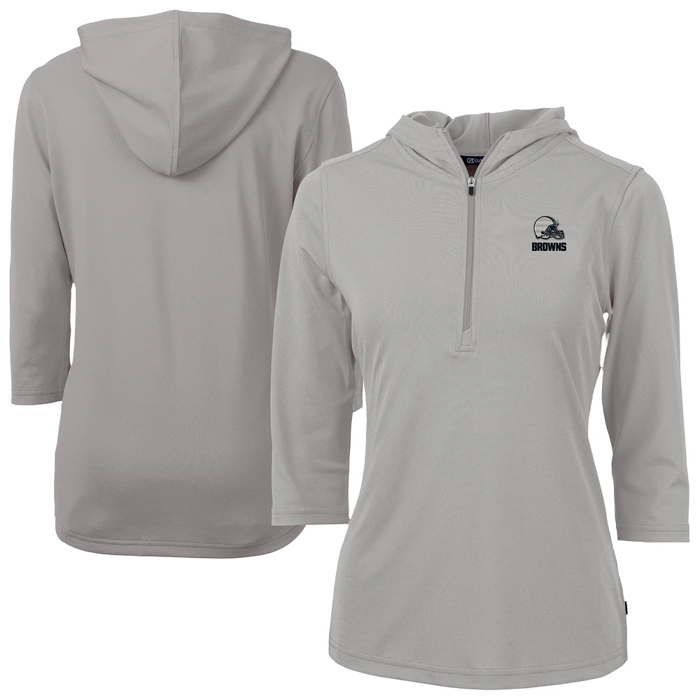 Women's Cutter & Buck Gray Cleveland Browns Virtue Eco Pique Recycled Half-Zip Pullover Hoodie Top