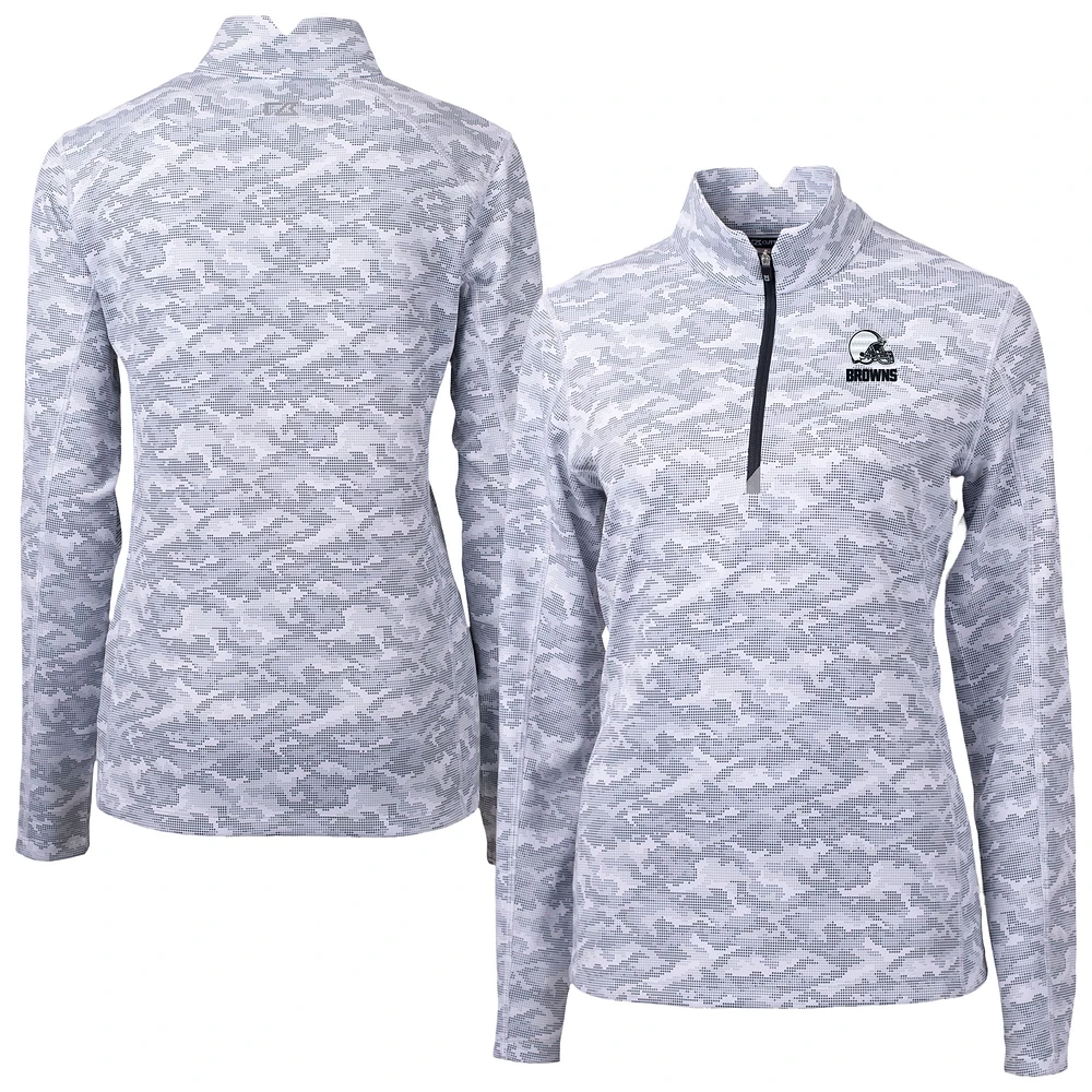 Women's Cutter & Buck Charcoal Cleveland Browns Traverse Stretch Eco Camo Print Quarter-Zip Pullover Top