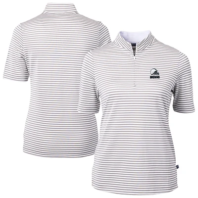 Women's Cutter & Buck Gray Cleveland Browns Virtue Eco Pique Stripe Recycled Tri-Blend Quarter-Zip Top