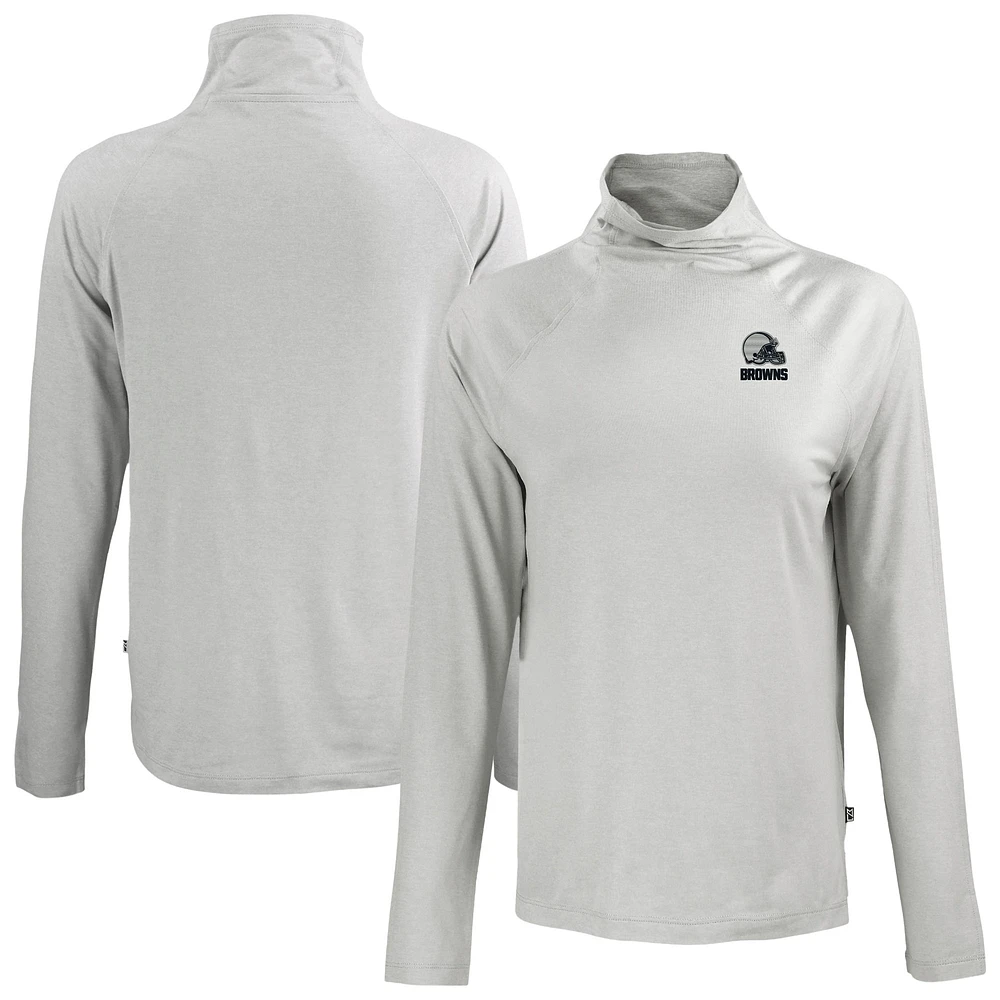 Women's Cutter & Buck Gray Cleveland Browns Coastline Epic Comfort Eco Recycled Funnel Neck Raglan Pullover Top
