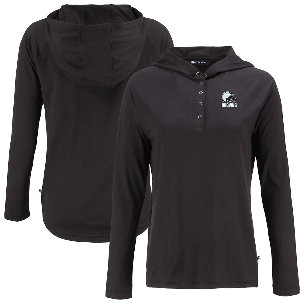 Women's Cutter & Buck Black Cleveland Browns Coastline Epic Comfort Eco Recycled Quarter-Snap Long Sleeve Hoodie T-Shirt
