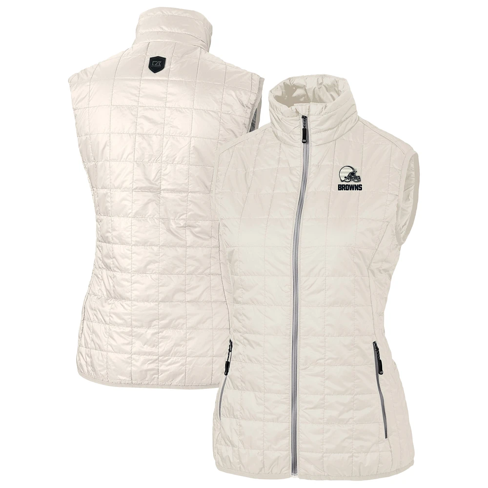 Women's Cutter & Buck Oatmeal Cleveland Browns Rainier PrimaLoft® Eco Insulated Full-Zip Puffer Vest