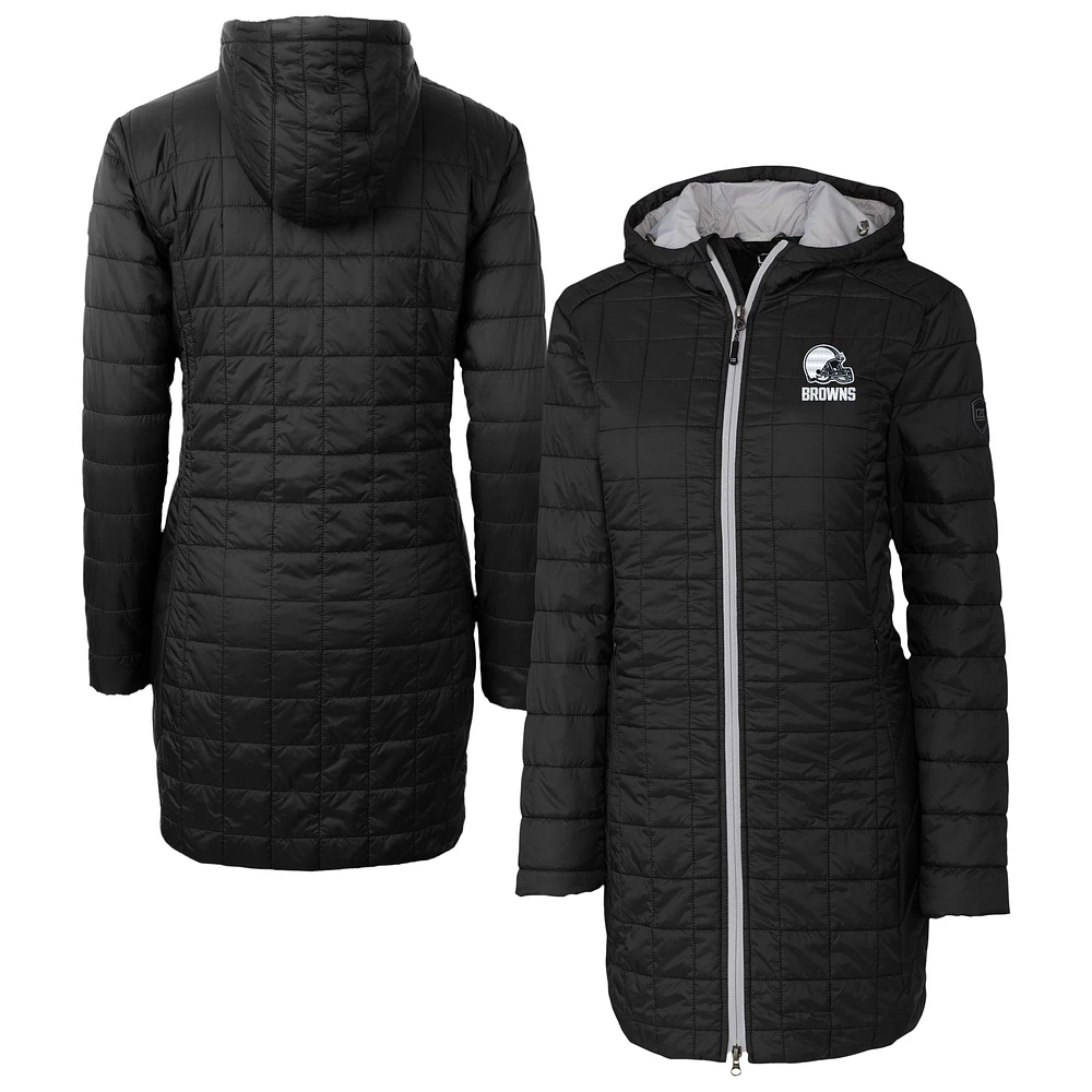 Women's Cutter & Buck Black Cleveland Browns Rainier PrimaLoft® Eco Insulated Hooded Full-Zip Long Coat