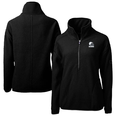 Women's Cutter & Buck Black Cleveland Browns Cascade Eco Fleece Half-Zip Jacket