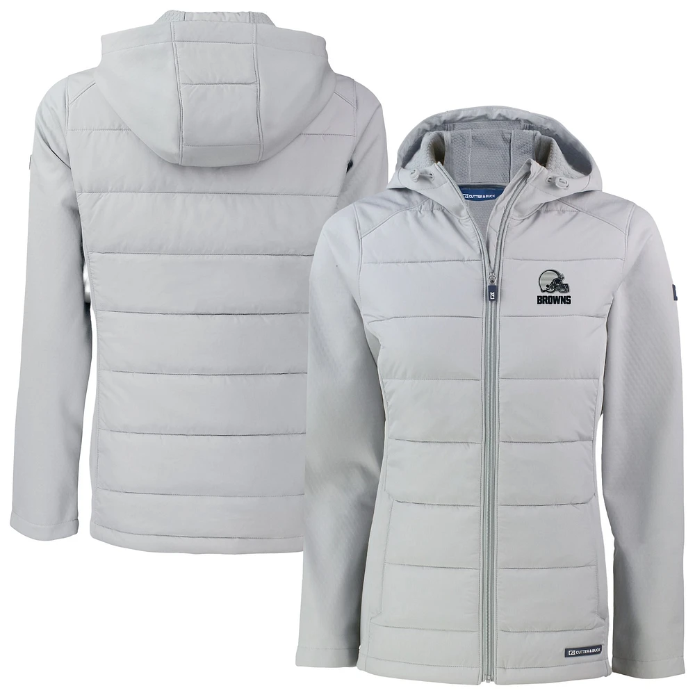 Women's Cutter & Buck Gray Cleveland Browns Evoke Hybrid Eco Softshell Recycled Full-Zip Hooded Jacket