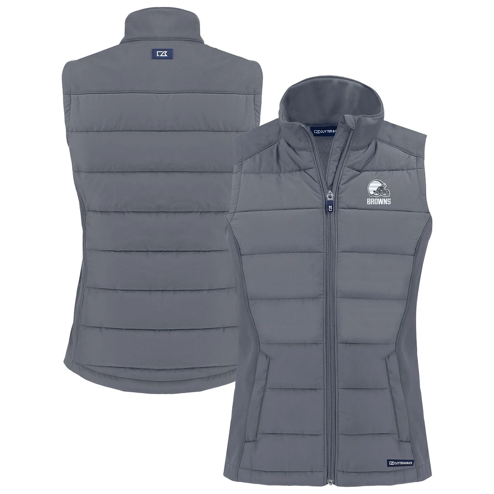 Women's Cutter & Buck Gray Cleveland Browns Evoke Hybrid Eco Softshell Recycled Full-Zip Vest