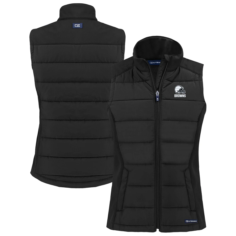 Women's Cutter & Buck Black Cleveland Browns Evoke Hybrid Eco Softshell Recycled Full-Zip Vest