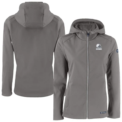 Women's Cutter & Buck Gray Cleveland Browns Evoke Eco Softshell Recycled Full-Zip Hoodie Jacket