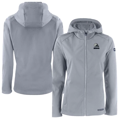 Women's Cutter & Buck Gray Cleveland Browns Evoke Eco Softshell Recycled Full-Zip Hoodie Jacket
