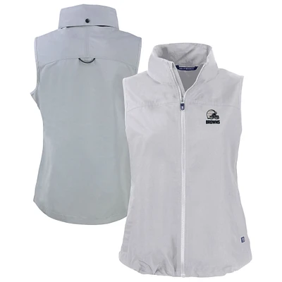 Women's Cutter & Buck Gray Cleveland Browns Charter Eco Recycled Full-Zip Hoodie Vest