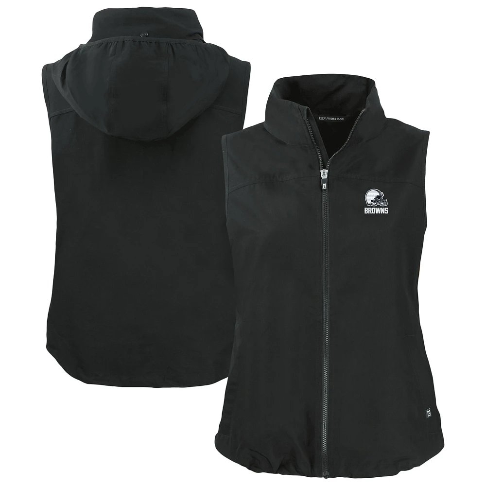 Women's Cutter & Buck Black Cleveland Browns Charter Eco Recycled Full-Zip Hoodie Vest