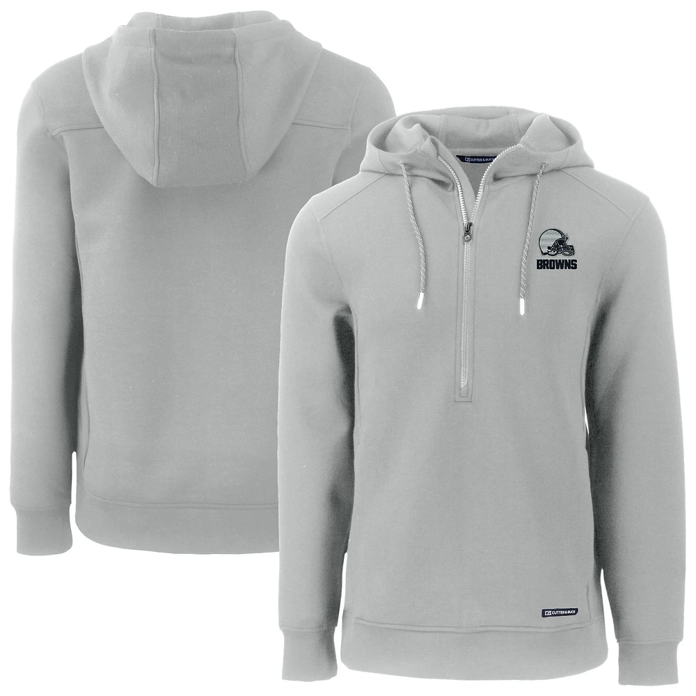 Men's Cutter & Buck Gray Cleveland Browns Roam Eco Recycled Half-Zip Pullover Hoodie