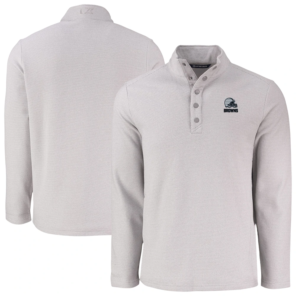 Men's Cutter & Buck Gray Cleveland Browns Eco Textured Fleece Recycled Snap Pullover