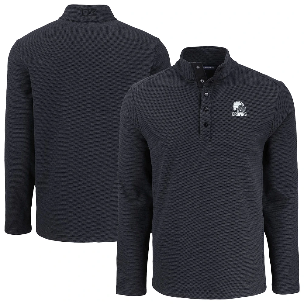 Men's Cutter & Buck Black Cleveland Browns Eco Textured Fleece Recycled Snap Pullover