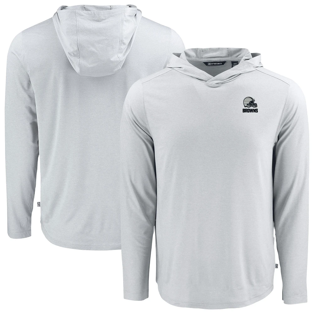 Men's Cutter & Buck Gray Cleveland Browns Coastline Epic Comfort Eco Recycled Long Sleeve Hooded T-Shirt