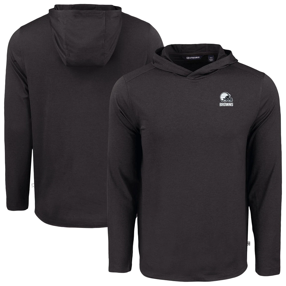 Men's Cutter & Buck Black Cleveland Browns Coastline Epic Comfort Eco Recycled Long Sleeve Hooded T-Shirt