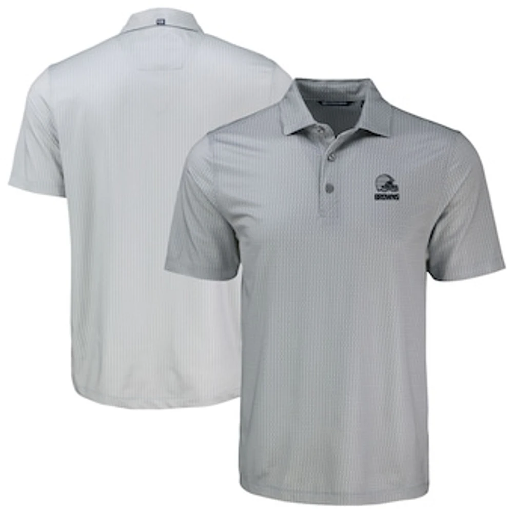 Men's Cutter & Buck Gray Cleveland Browns Pike Eco Shadow Check Print Recycled Polo