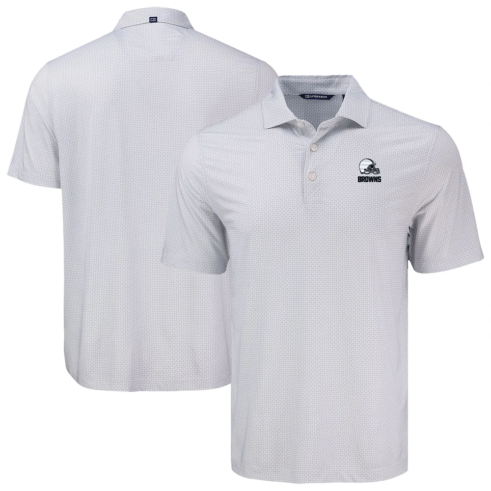 Men's Cutter & Buck Gray Cleveland Browns Pike Eco Diamond Dot Print Recycled Polo