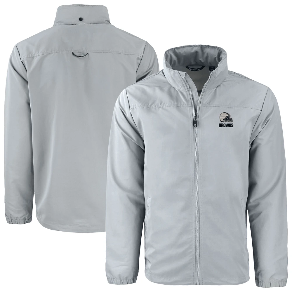 Men's Cutter & Buck Gray Cleveland Browns Charter Eco Recycled Full-Zip Hoodie Jacket