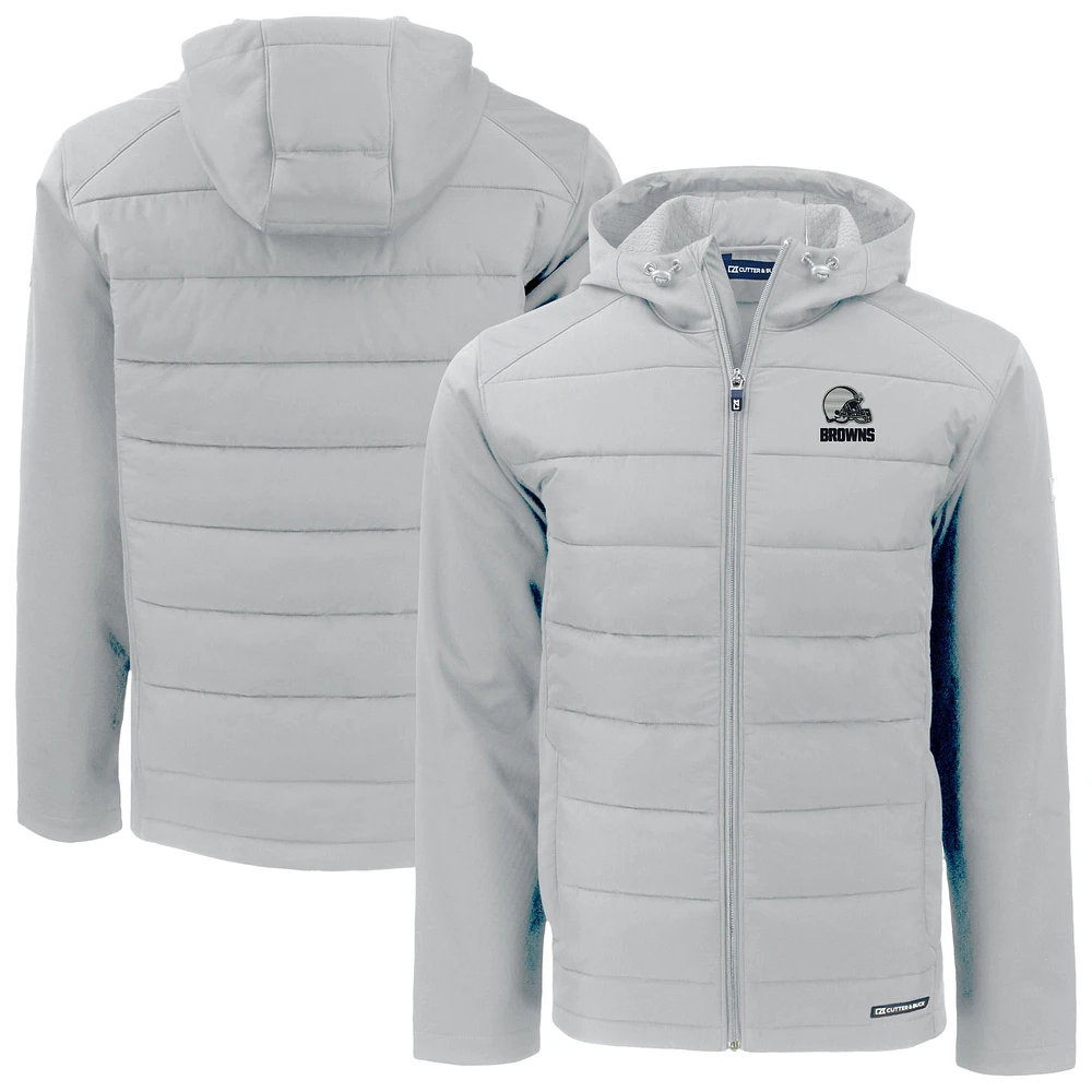 Men's Cutter & Buck Gray Cleveland Browns Evoke Hybrid Eco Softshell Recycled Full-Zip Hooded Jacket