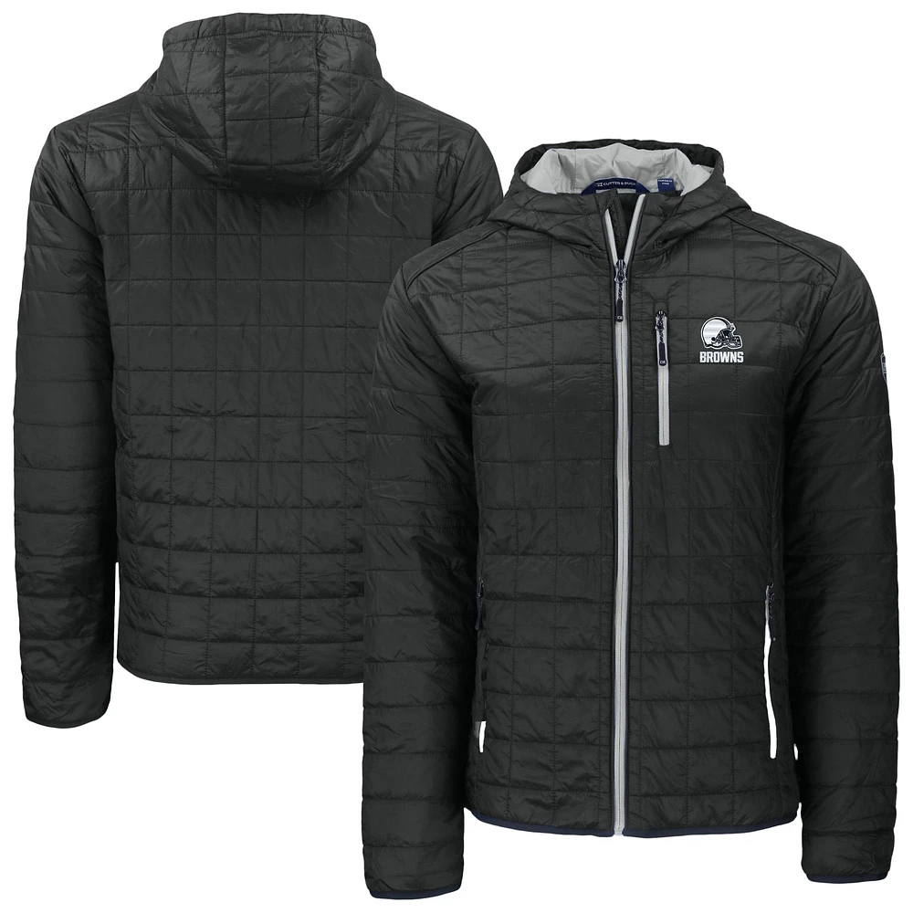 Men's Cutter & Buck Black Cleveland Browns Rainier Primaloft Eco Full-Zip Hooded Jacket