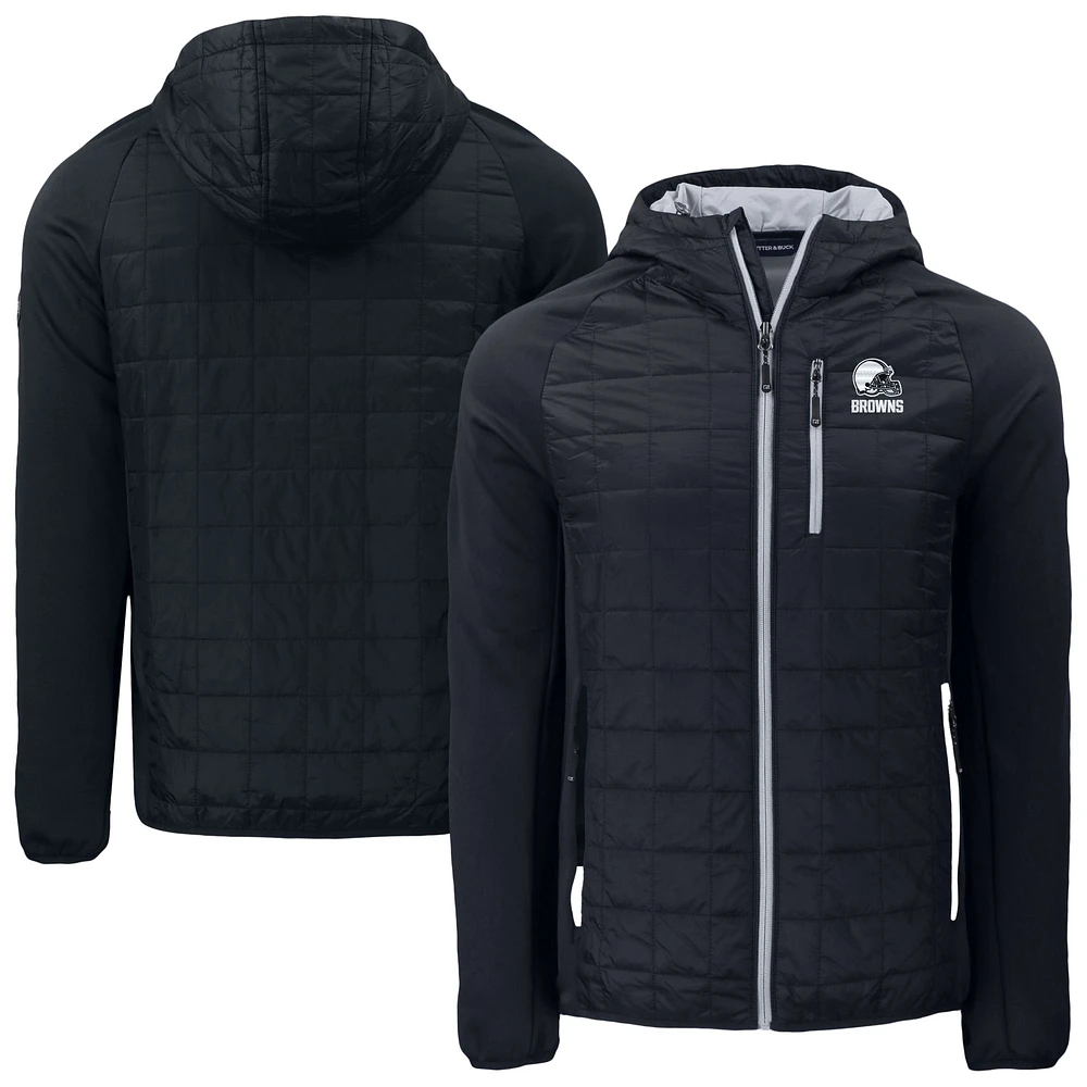 Men's Cutter & Buck Black Cleveland Browns Rainier Primaloft Eco Full-Zip Hoodie Hybrid Jacket
