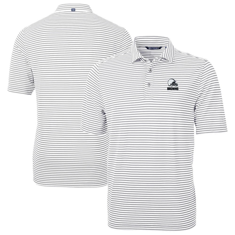 Men's Cutter & Buck Gray Cleveland Browns Big Tall Virtue Eco Pique Stripe Recycled Polo