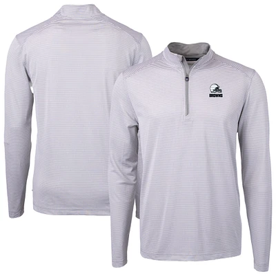 Men's Cutter & Buck Gray Cleveland Browns Big Tall Virtue Eco Pique Micro Stripe Recycled Quarter-Zip Pullover Top