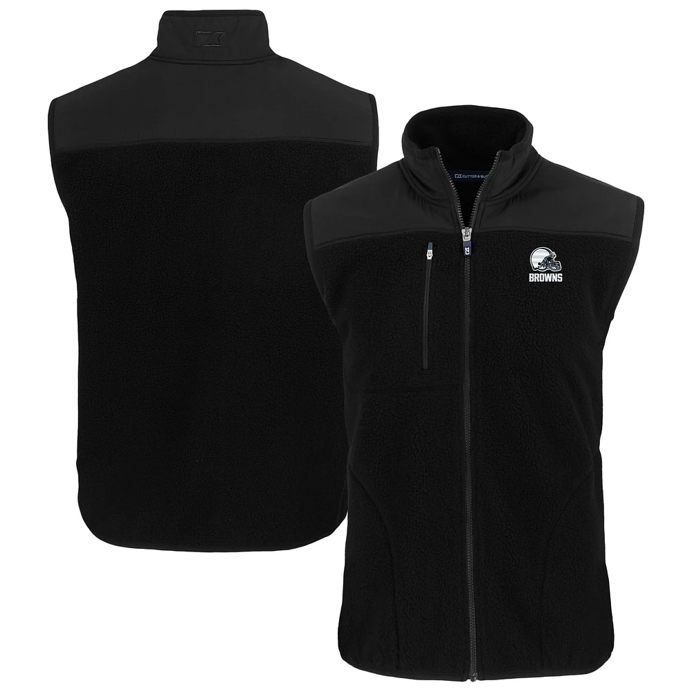 Men's Cutter & Buck Black Cleveland Browns Big Tall Cascade Eco Sherpa Fleece Full-Zip Vest