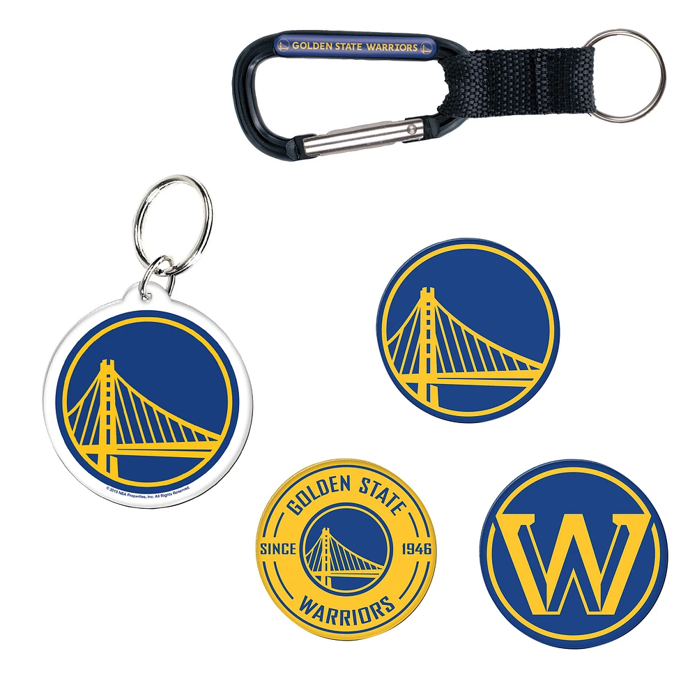 WinCraft Golden State Warriors 5-Pack Key Ring and Fridge Magnet Set