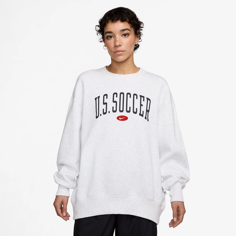 Women's Nike Heather Gray USWNT Oversized Phoenix Fleece Pullover Sweatshirt