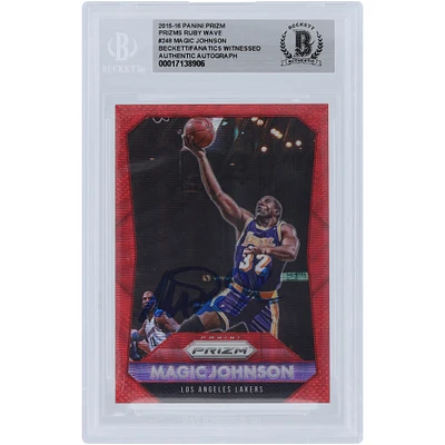 Magic Johnson Los Angeles Lakers Autographed 2015-16 Panini Prizm Ruby Wave Prizm #248 Beckett Fanatics Witnessed Authenticated Card