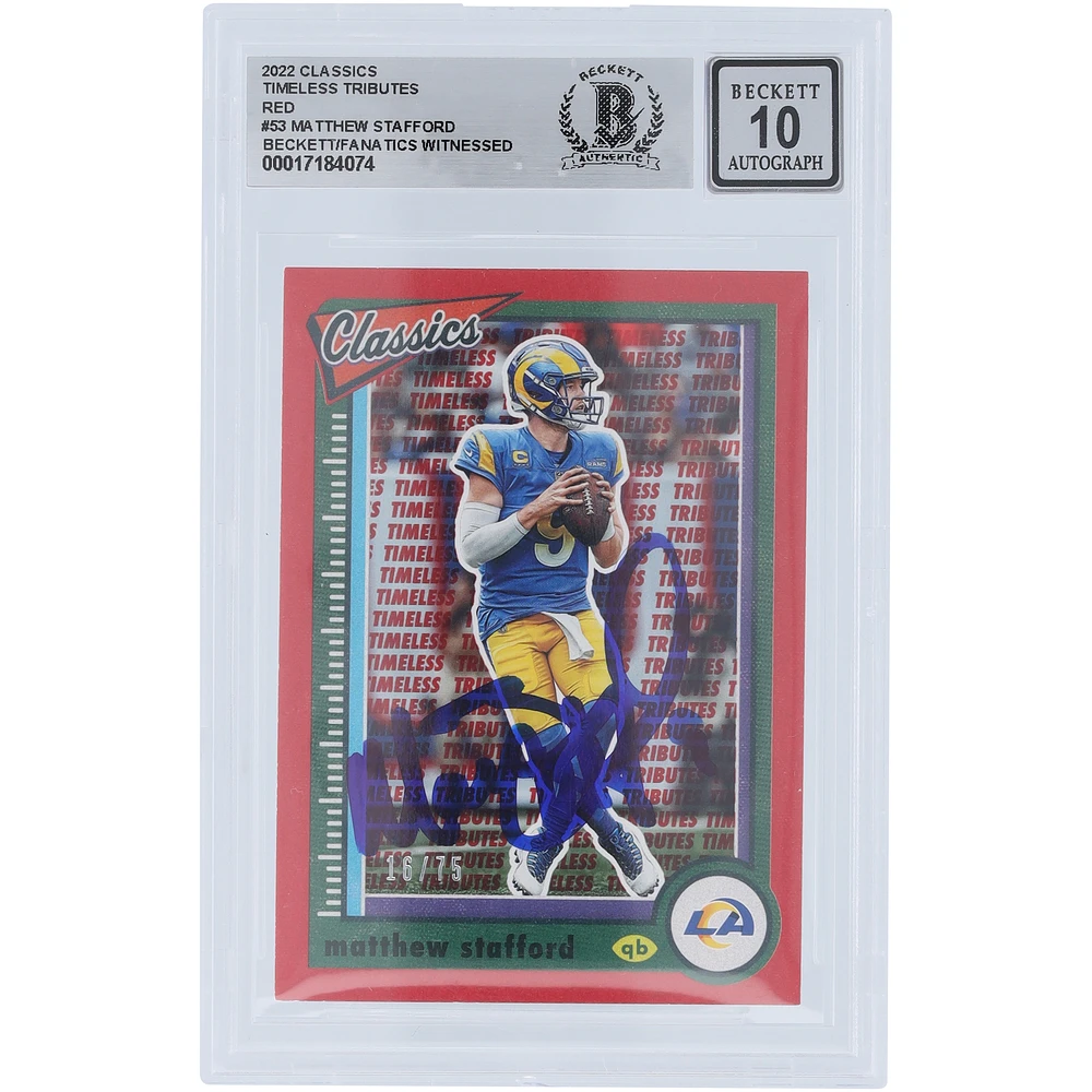 Matthew Stafford Los Angeles Rams Autographed 2022 Panini Classics Timeless Tributes Red #53 #/75 Beckett Fanatics Witnessed Authenticated 10 Card